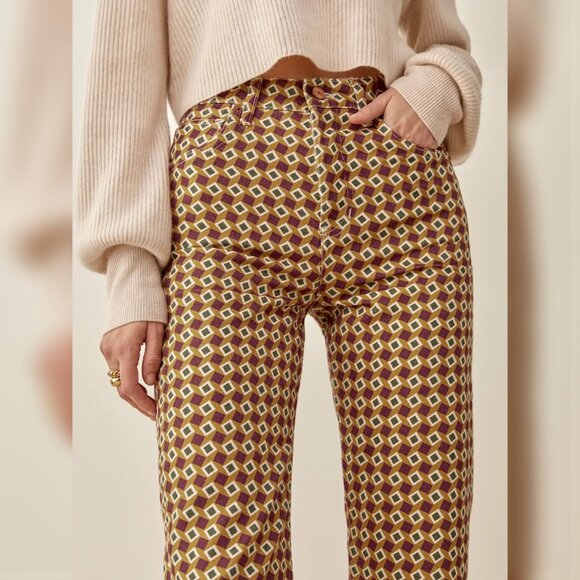 Sz24 Reformation Mezzanine High‑Rise Straight Jeans in Retro Print - Picture 1 of 13